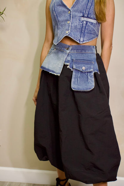 Black denim skirt